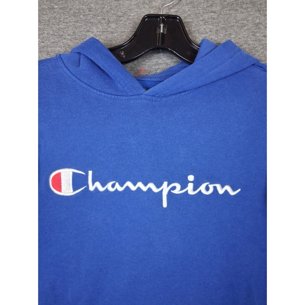 Champion Sweatshirt Youth L Blue Spellout Logo Pullover Hoodie Casual Athletic
